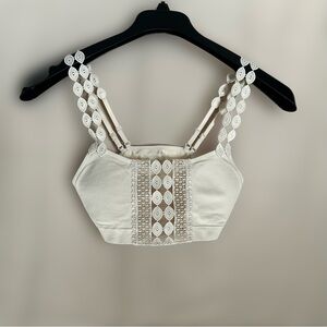 Boho Ivory Lace Bralette Crop Top | Adjustable Straps | Size M/L